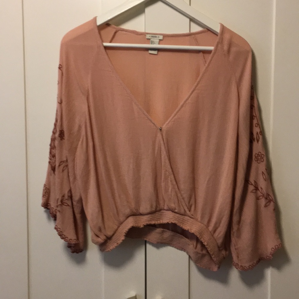 Flowy Embroidered Pink Blouse